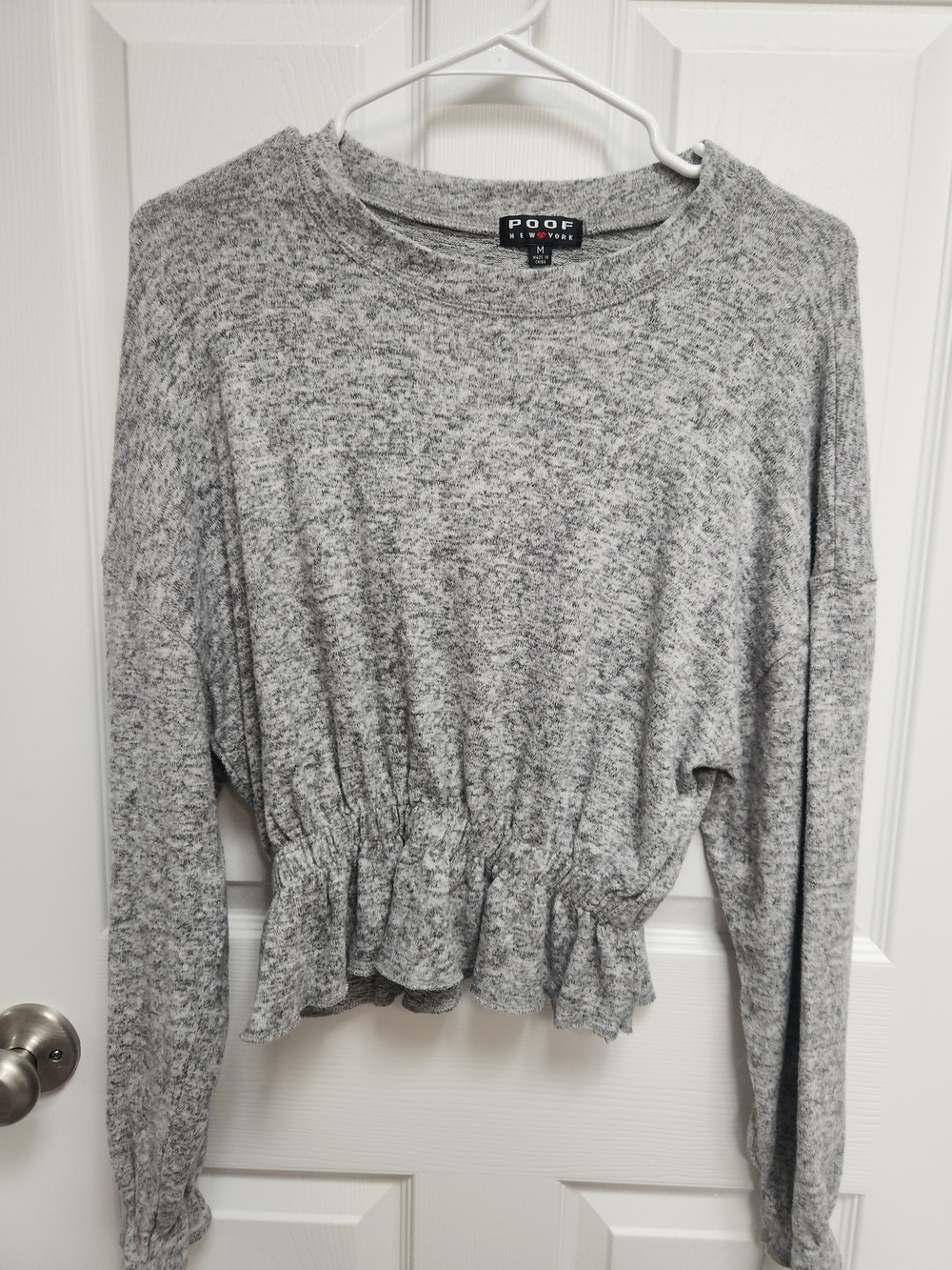 Poof! New York Gray Long-Sleeve Cinched Waist Top